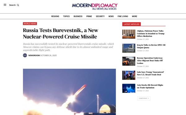 Акцент на военном потенциале: западные СМИ — об успешном испытании российской ракеты «Буревестник»